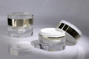 Barattolo di lusso in acrilico a doppio fondo trasparente e color oro da 50 ml per crema, con coperchio in acrilico e guarnizione in plastica-2