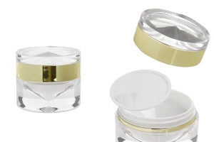 Barattolo di lusso in acrilico a doppio fondo trasparente e color oro da 30 ml per crema, con coperchio in acrilico e guarnizione in plastica-1