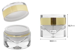 Barattolo di lusso in acrilico a doppio fondo trasparente e color oro da 30 ml per crema, con coperchio in acrilico e guarnizione in plastica-2