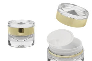 Barattolo di lusso in acrilico a doppio fondo trasparente e color oro da 50 ml per crema, con coperchio in acrilico e guarnizione in plastica-1