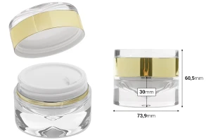 Barattolo di lusso in acrilico a doppio fondo trasparente e color oro da 50 ml per crema, con coperchio in acrilico e guarnizione in plastica-2