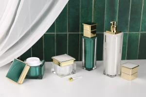 Flacon acrylique de luxe 100 ml couleur émeraude avec pompe crème et bouchon-3