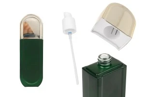 Γυάλινο μπουκάλι 100 ml σε πράσινο ματ χρώμα με λευκή αντλία και χρυσό καπάκι-εικόνα_προϊοντική