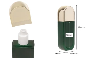 Γυάλινο μπουκάλι 100 ml σε πράσινο ματ χρώμα με λευκή αντλία και χρυσό καπάκι-εικόνα_διαστάσεις