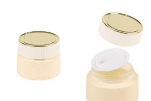 Elegante vasetto da 30 ml in vetro beige opaco per crema, con tappo e guarnizione in plastica.-immagine_prodotto