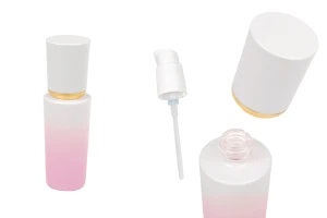 Γυάλινο μπουκάλι πολυτελείας 30 ml σε μωβ λευκό χρώμα με αντλία κρέμας και ακρυλικό καπάκι-εικόνα_προϊοντική