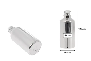 Glass bottle for essential oils 50 ml with PP18 neck in gold or silver color-image_dimensions