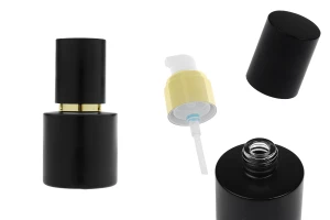 Γυάλινο μαύρο ματ μπουκαλάκι 30 ml με χρυσή αντλία κρέμας και μαύρο ματ καπάκι-εικόνα_προϊοντική
