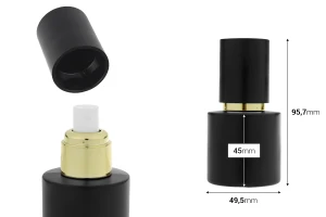 Matte black glass bottle 30 ml with gold spray and matte black cap-image_dimensions