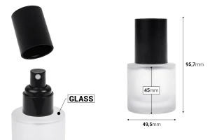 Flacone in vetro sabbiato da 30 ml con spray nero e tappo nero opaco-dimensioni_immagine