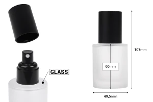 Flacone in vetro sabbiato da 50 ml con spray nero e tappo nero opaco-dimensioni_immagine