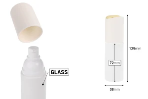 Μπουκάλι πολυτελείας 40 ml σε λευκό ματ χρώμα με αντλία κρέμας και χρυσή λεπτομέρεια στο καπάκι-εικόνα_διαστάσεις