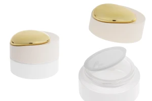 Βαζάκι πολυτελείας 30 ml σε λευκό ματ χρώμα με χρυσή λεπτομέρεια στο καπάκι (με εσωτερικό παρέμβυσμα) και πλαστικό παρέμβυσμα-εικόνα_προϊοντική