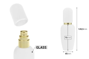 Flacone di lusso da 40 ml in bianco opaco con pompa per crema dorata e tappo bianco opaco-dimensioni_immagine
