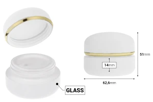 Barattolo da 30 ml in bianco opaco con coperchio a righe dorate (con guarnizione interna) e guarnizione in plastica-dimensioni_immagine