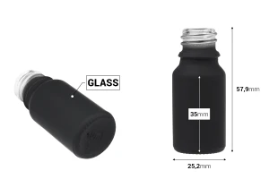 Γυάλινο μπουκαλάκι 10 ml για αιθέρια έλαια με στόμιο PP18 σε διάφορα rubber χρώματα-εικόνα_διαστάσεις