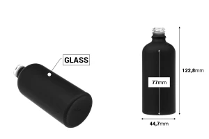 Γυάλινο μπουκαλάκι 100 ml για αιθέρια έλαια με στόμιο PP18 σε διάφορα rubber χρώματα-εικόνα_διαστάσεις