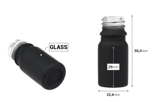 Γυάλινο μπουκαλάκι 5 ml για αιθέρια έλαια με στόμιο PP18 σε διάφορα rubber χρώματα-εικόνα_διαστάσεις