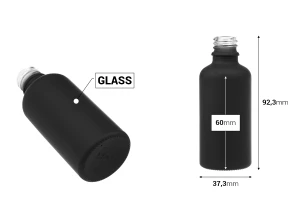 Γυάλινο μπουκαλάκι 50 ml για αιθέρια έλαια με στόμιο PP18 σε διάφορα rubber χρώματα-εικόνα_διαστάσεις