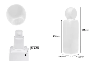 Flacon en verre blanc de 100 ml avec pompe à crème et bouchon-photo_dimensions