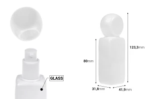 Flacon en verre blanc de 40 ml avec pompe à crème et bouchon-photo_dimensions