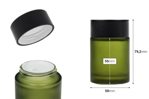 Pot de 50 ml vert mat avec couvercle noir (et joint intérieur) et opercule en plastique-photo_dimensions