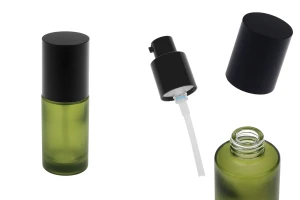 Flacon de 30 ml en verre vert mat avec pompe à crème et bouchon noir mat-photo_produit