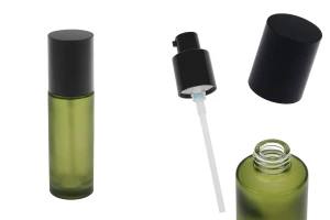 Flacon de 50 ml en verre vert mat avec pompe à crème et bouchon noir mat-photo_produit