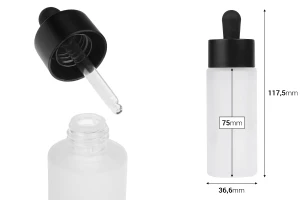 Γυάλινο μπουκαλάκι 50 ml με μαύρο ΜΑΤ σταγονόμετρο και αποστραγγιστήρα-εικόνα_διαστάσεις