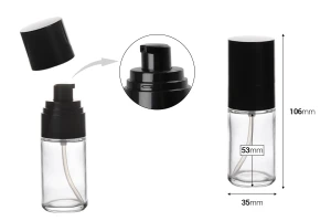 Φιάλη 30ml γυάλινη με μαύρη αντλία κρέμας και καπάκι (PP18)-2