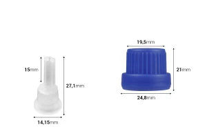 PP18-Sicherheitsverschlusskappe aus Kunststoff mit innenliegender Pipette, blau oder grün, 50 Stück-εικόνα_διαστάσεις