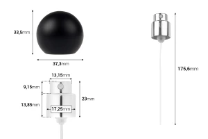 Spray con tappo sferico nero opaco (grande) per flaconi di profumo con chiusura di sicurezza a crimpare da 15 mm-dimensioni_immagine