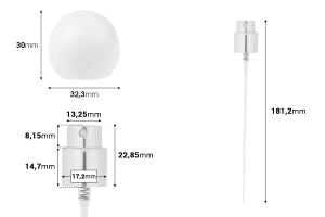 Σετ - σπρέι αλουμινίου και καπάκι λευκό σφαιρικό (μικρό) για μπουκάλια με στόμιο 15/400-εικόνα_διαστάσεις