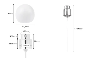 Σπρέι με λευκό ματ σφαιρικό (μικρό) καπάκι για φιάλες αρωμάτων με κλείσιμο ασφαλείας crimp 15 mm-εικόνα_διαστάσεις