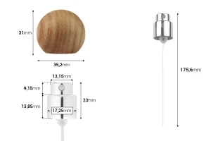 Spray with wooden (light) spherical cap for perfume bottles with 15 mm crimp safety closure-image_dimensions