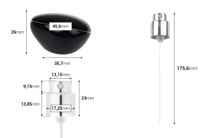 Spray con tappo nero di lusso per flaconi di profumo con chiusura di sicurezza a cricchetto da 15 mm-dimensioni_immagine