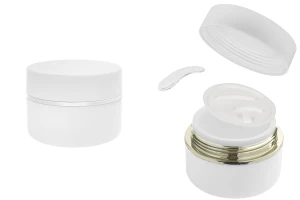 Barattolo in plastica (PP) da 50 ml per crema di colore bianco MAT con coperchio bianco MAT, cucchiaio e guarnizione in plastica-1
