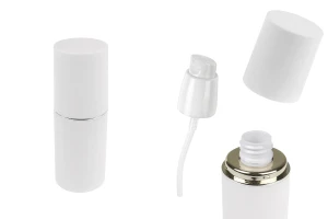 Μπουκαλάκι 30 ml σε λευκό ΜΑΤ χρώμα με ασημί ή χρυσή ρίγα, με αντλία κρέμας και λευκό ΜΑΤ καπάκι-1