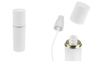 Μπουκαλάκι 50 ml σε λευκό ΜΑΤ χρώμα με ασημί ή χρυσή ρίγα, με σπρέι και λευκό ΜΑΤ καπάκι-1