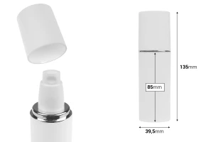 Flacone da 50 ml di colore bianco OPACO con striscia argento o oro, con pompa per crema e tappo bianco OPACO-2