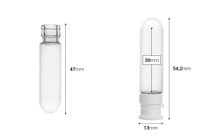 Shishe qelqi 3 ml me kapak sigurie plastik, për mostrim, medikamente dhe produkte homeopatike – 25 copë-imazh_dimensione