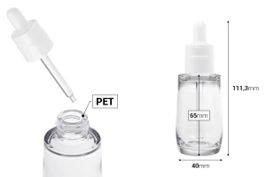 Πλαστικό (PETG) διάφανο μπουκαλάκι 50 ml σε κυλινδρικό σχήμα με λευκό σταγονόμετρο-εικόνα_διαστάσεις