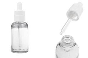Flacon en plastique transparent (PETG) de forme cylindrique de 50 ml avec compte-gouttes blanc-photo_produit