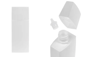 Flacon en plastique (PETG) de 50 ml, de couleur blanche, avec bouchon et bec verseur pour cosmétiques liquides.-photo_produit