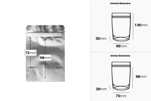Sachets en aluminium (type Doypack) 90 x 30 x 130 mm avec fermeture zip et possibilité de thermoscellage - 100 pcs-photo_dimensions