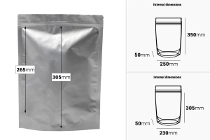 Sachets en aluminium (type Doypack) 250 x 50 x 350 mm avec fermeture zip et possibilité de thermoscellage - 100 pcs-photo_dimensions
