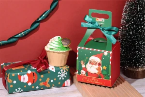 Weihnachtliche Papierbox für Geschenke, mit Griff  und Schleife 100x100x100 mm - 25 Stück-bildgruppe
