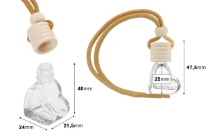 Bottiglietta di vetro da 4ml per profumo per auto a forma di cuore con tappo in legno e tappo a pressione - 25 pezzi.-εικόνα_διαστάσεις