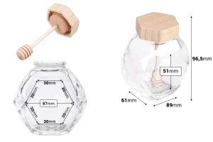 Glasgefäß 205 ml mit Holzkorken und Schöpflöffel für Honig-2