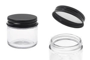 Pot en verre transparent de 60 ml avec bouchon en aluminium noir et doublure intérieure-1
